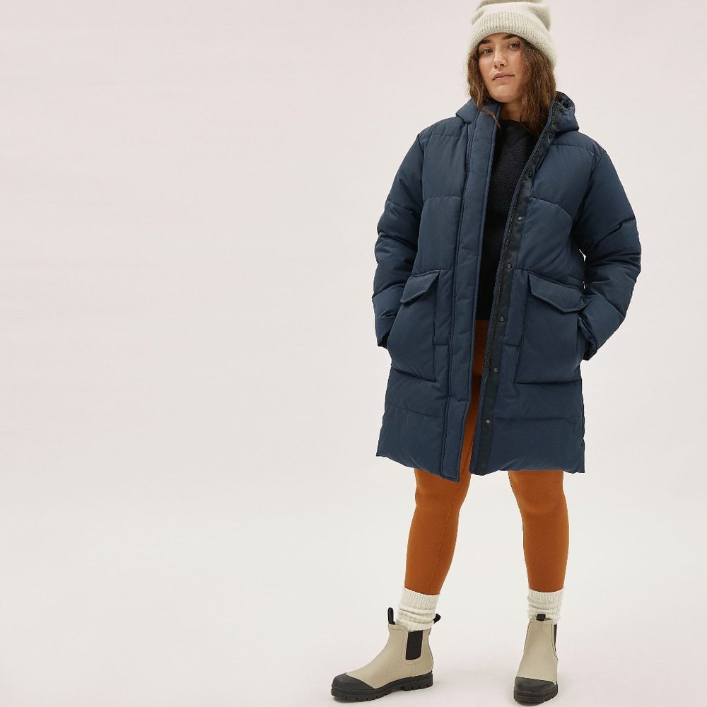 Everlane ReNew Long Puffer, True Navy, Size XS